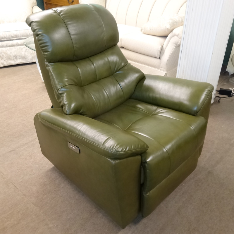 牛革のなめらかな質感の高級電動リクライナー-グリーン