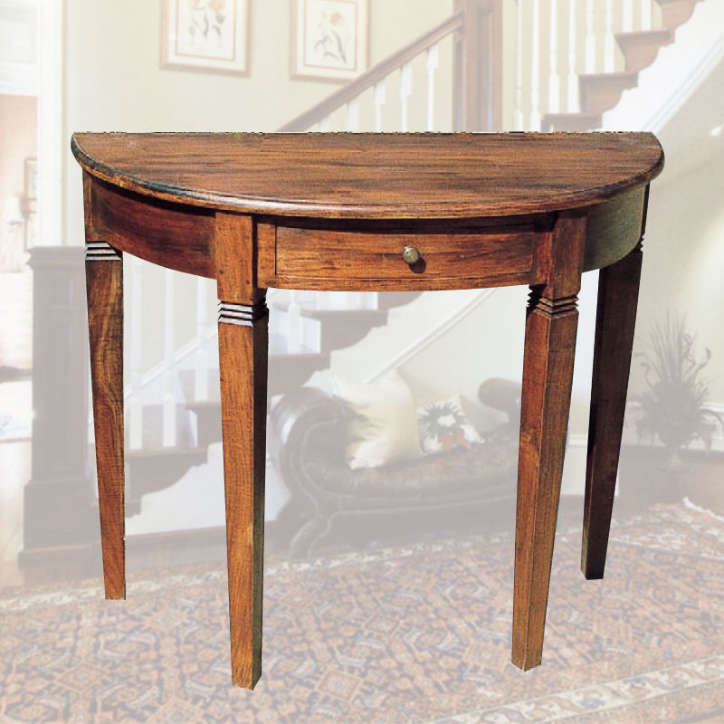 幅90cmの抽斗付き半円コンソールテーブル(ハーフラウンドテーブル)　アジアン家具