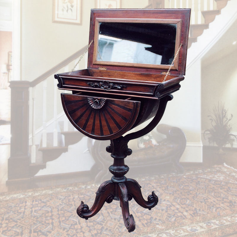 収納、鏡付きのおしゃれなテーブル　アジアン家具