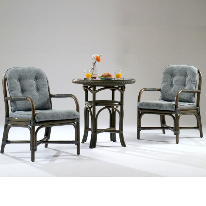 籐・ラタンニューローゼルGR色ダイニング3点セット(アームダイニングチェア×2脚)