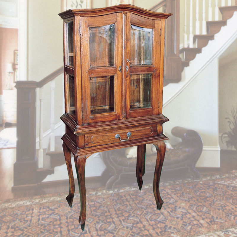 チーク材で作られた猫脚ガラス戸棚(飾り棚)　アジアン家具　【送料無料】