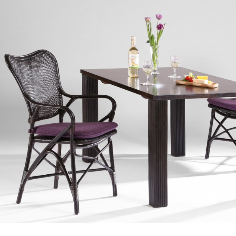 籐・ラタンニュークロワゼSB色アームダイニング5点セット(135テーブル+アームチェア×4脚)カザマ