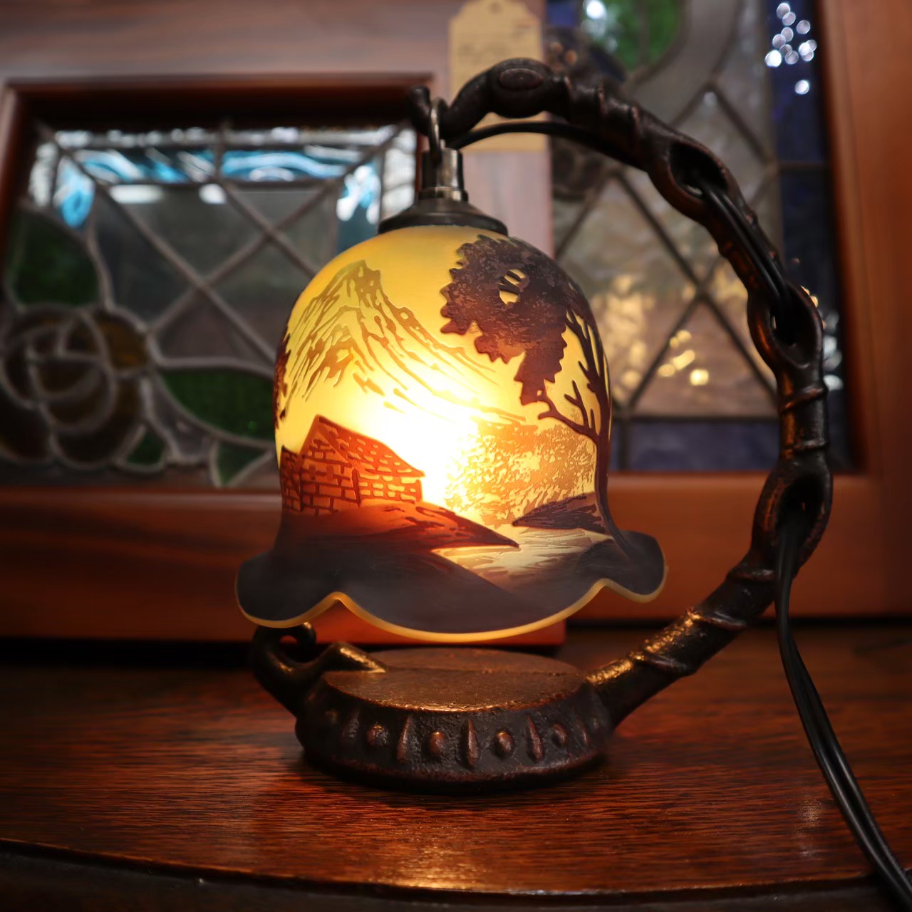 ガレ風ミニランプ　湖畔風景