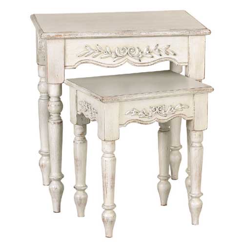 ネストテーブル(2個セット)　 ESN-RN121063　白家具　輸入家具