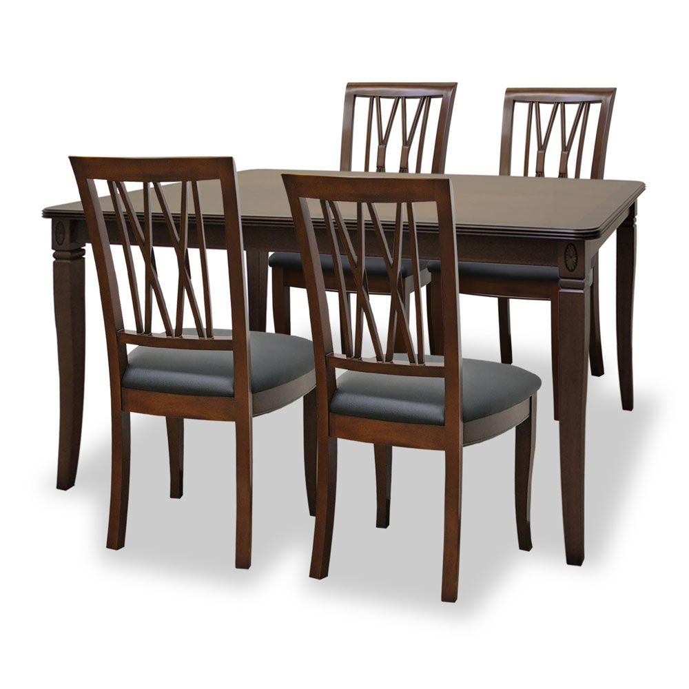 135cm幅猫脚ダイニングテーブル5点セット(チェアH:BK張地)　ベネチア　逆輸入家具