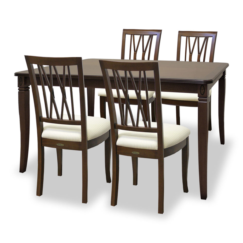 135cm幅猫脚ダイニングテーブル5点セット(チェアH:WH張地)　ベネチア　逆輸入家具