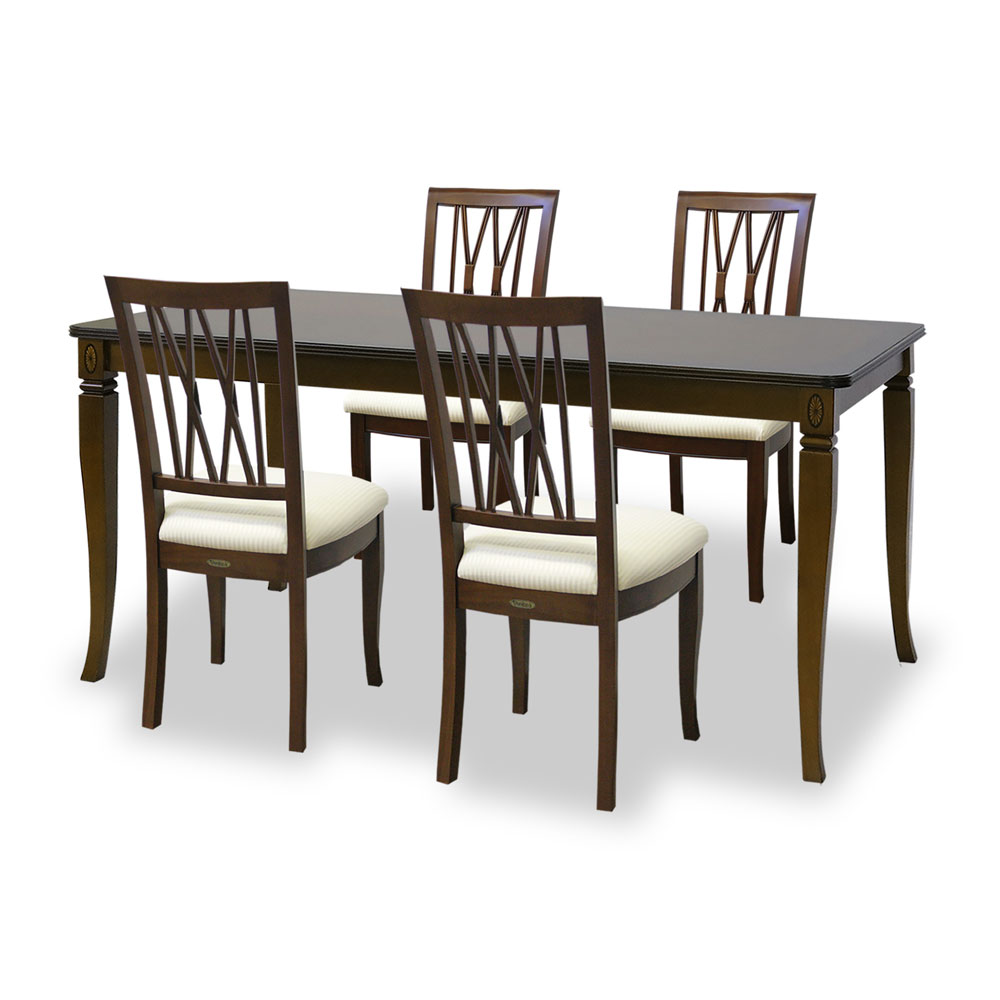 150cm幅猫脚ダイニングテーブル5点セット(チェアH:WH張地)　ベネチア　逆輸入家具