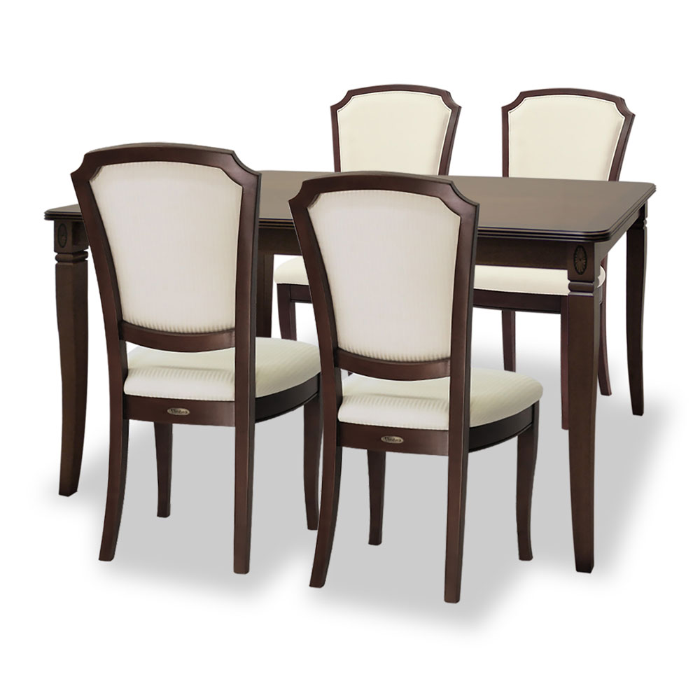 135cm幅猫脚ダイニングテーブル5点セット(チェアL:WH張地)　ベネチア　逆輸入家具