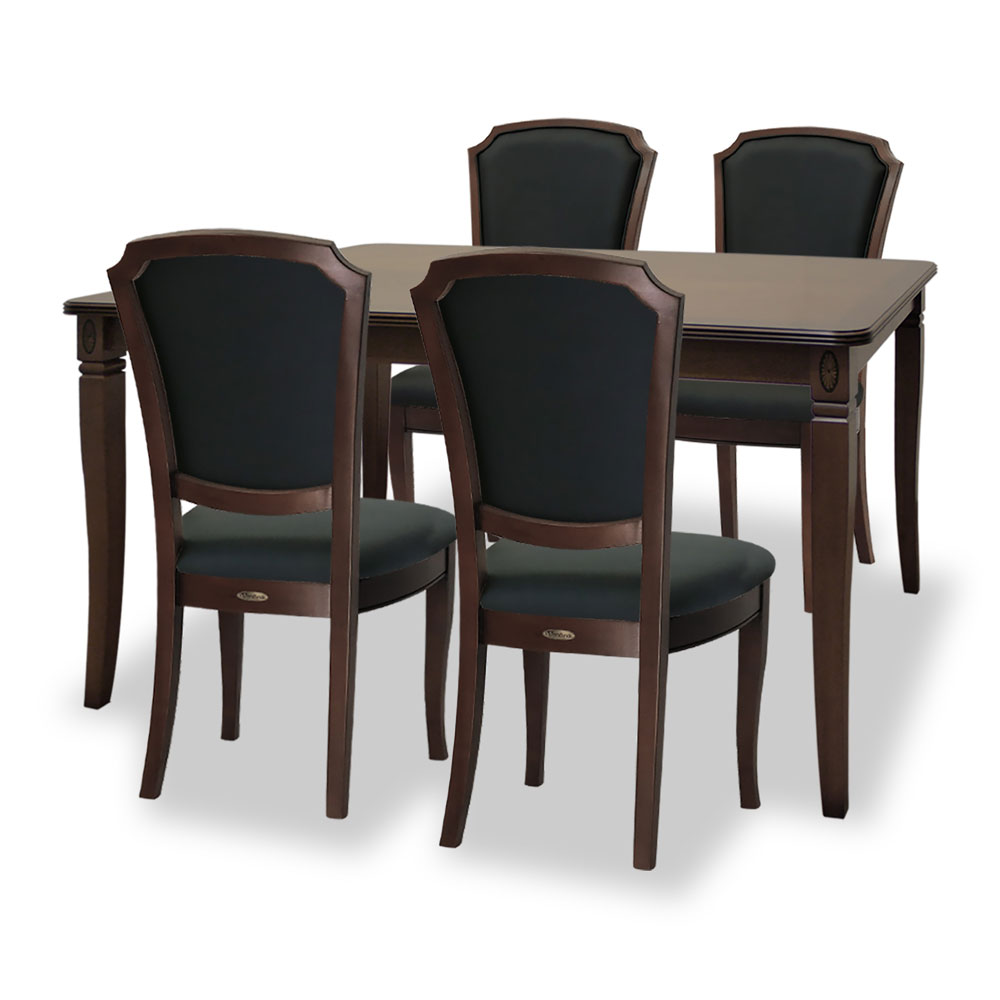 135cm幅猫脚ダイニングテーブル5点セット(チェアL:BK張地)　ベネチア　逆輸入家具