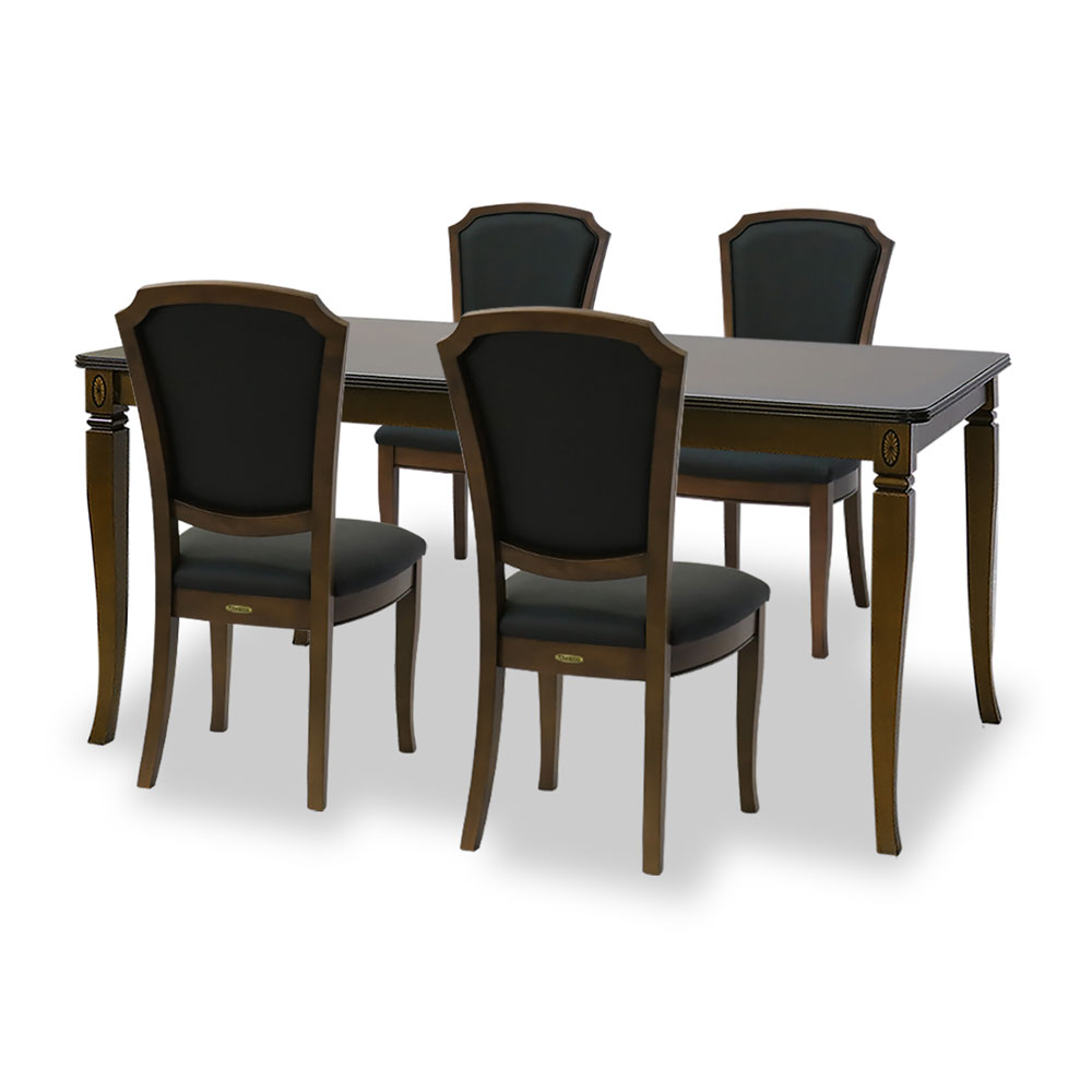 150cm幅猫脚ダイニングテーブル5点セット(チェアL:BK張地)　ベネチア　逆輸入家具