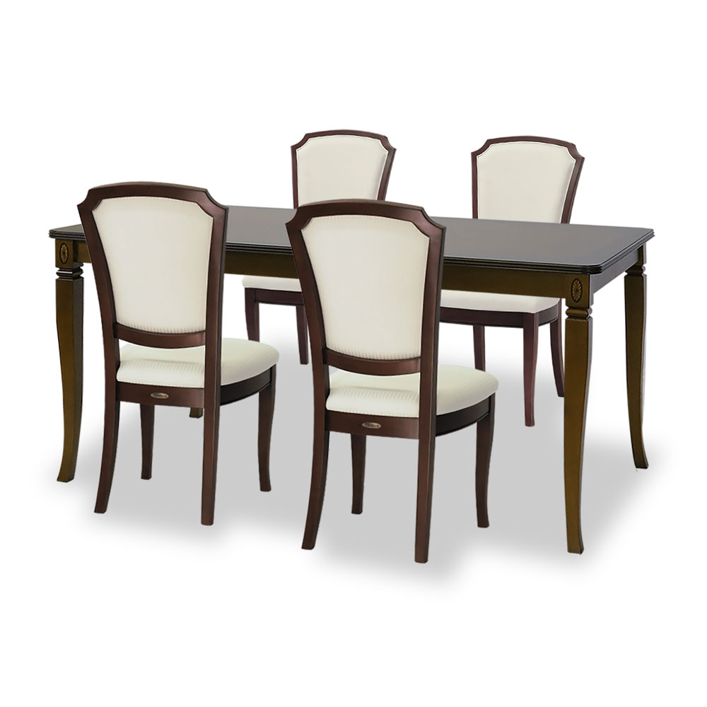 150cm幅猫脚ダイニングテーブル5点セット(チェアL:WH張地)　ベネチア　逆輸入家具