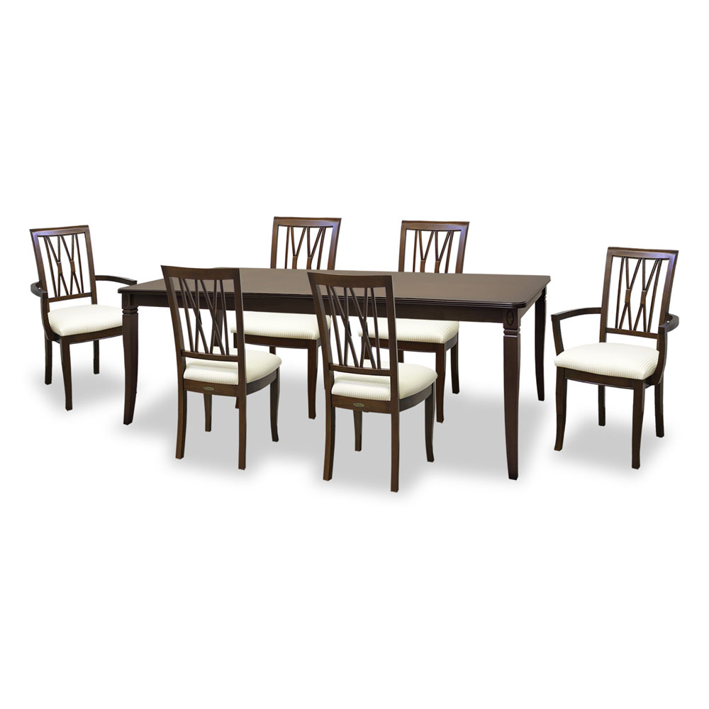 180cm幅猫脚ダイニングテーブル7点セット(チェアH/アームH:WH張地)　ベネチア