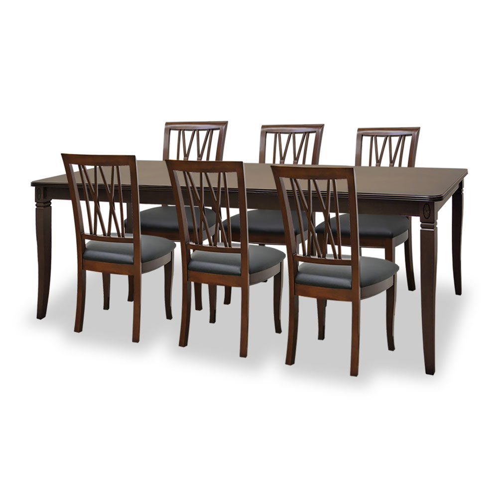 180cm幅猫脚ダイニングテーブル7点セット(チェアH:BK張地)　ベネチア 逆輸入家具