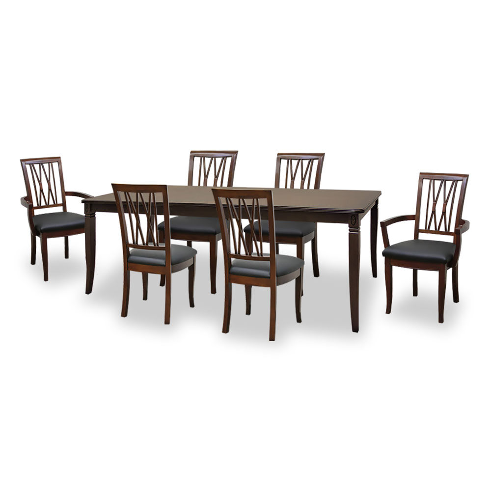 180cm幅猫脚ダイニングテーブル7点セット(チェアH/アームH:BK張地)　ベネチア逆輸入家具