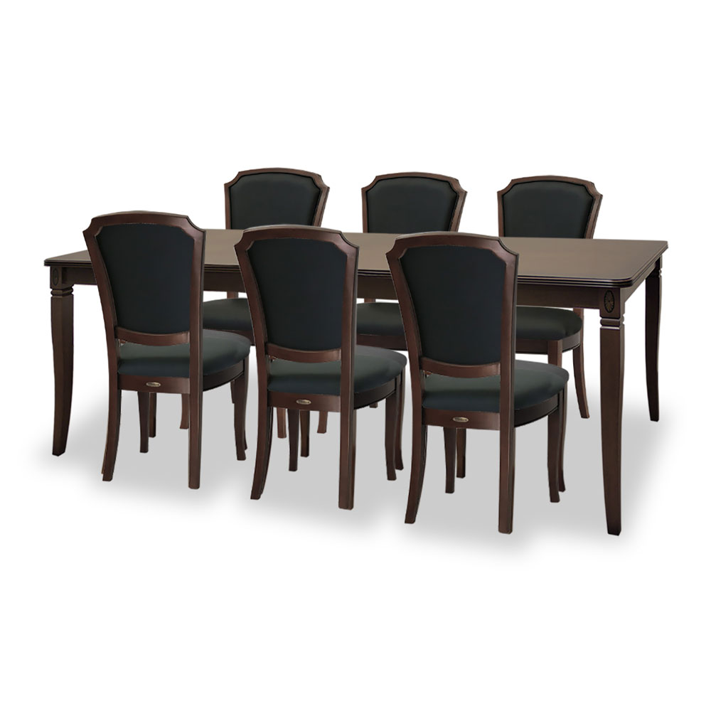 180cm幅猫脚ダイニングテーブル7点セット(チェアL:BK張地)　ベネチア　逆輸入家具