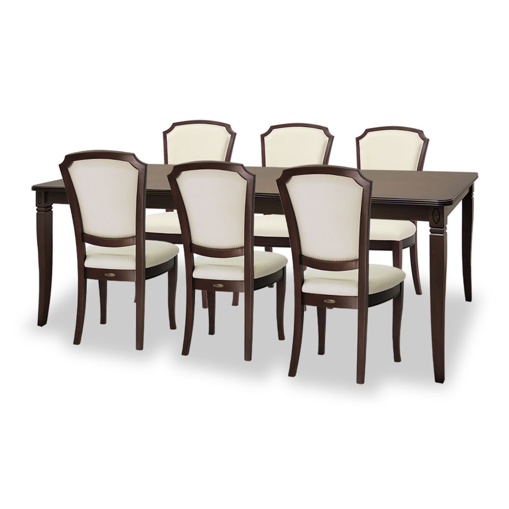 180cm幅猫脚ダイニングテーブル7点セット(チェアL:WH張地)　ベネチア