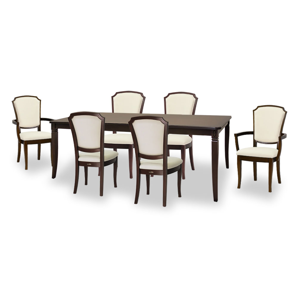 180cm幅猫脚ダイニングテーブル7点セット(チェアL/アームL:WH張地)　ベネチア 逆輸入家