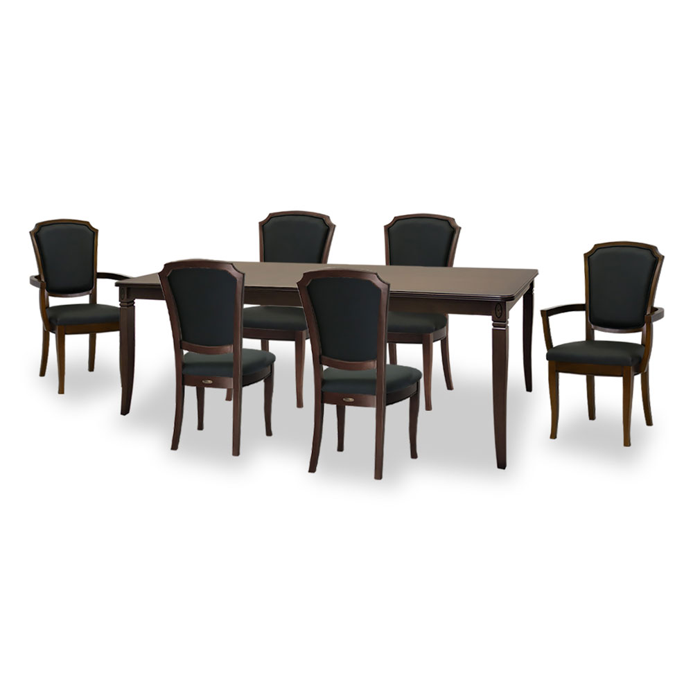 180cm幅猫脚ダイニングテーブル7点セット(チェアL/アームL:BK張地)　ベネチア 逆輸入家具