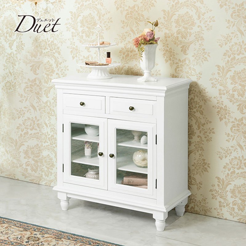 アンティークホワイト色のキャビネット　輸入家具　【送料無料】