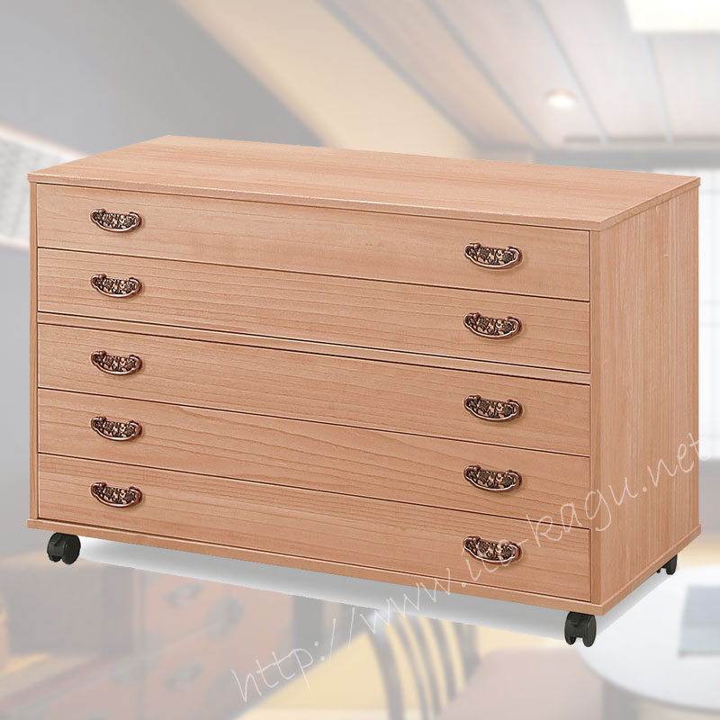 5段柿渋染め総桐チェスト(キャスター付き)