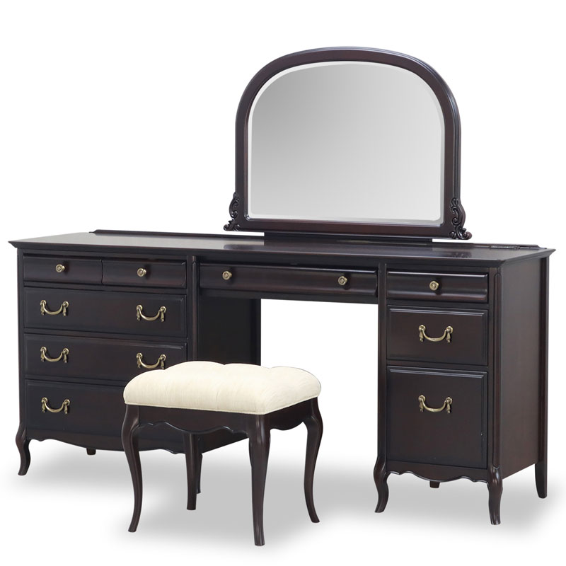 クラシック様式のミラーナD色の160cm幅ドレッサー3点セット　逆輸入家具　送料無料