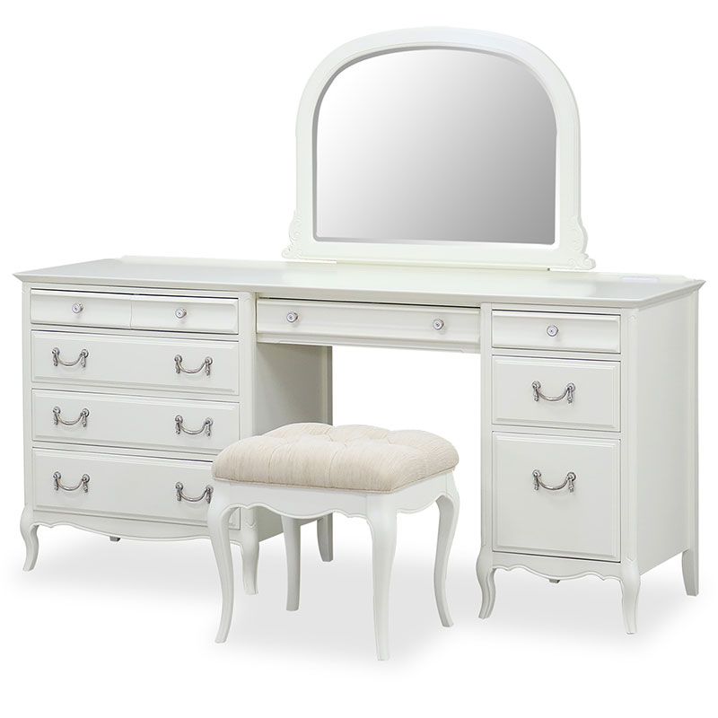 エレガントで高級感漂うミラーナWシリーズの160cm幅ドレッサー(スツール)