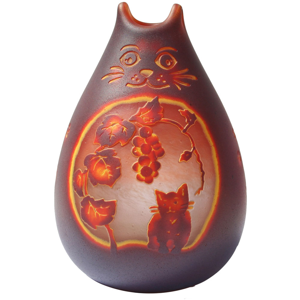宙吹きガラスミニランプ　ねこ(レッド)