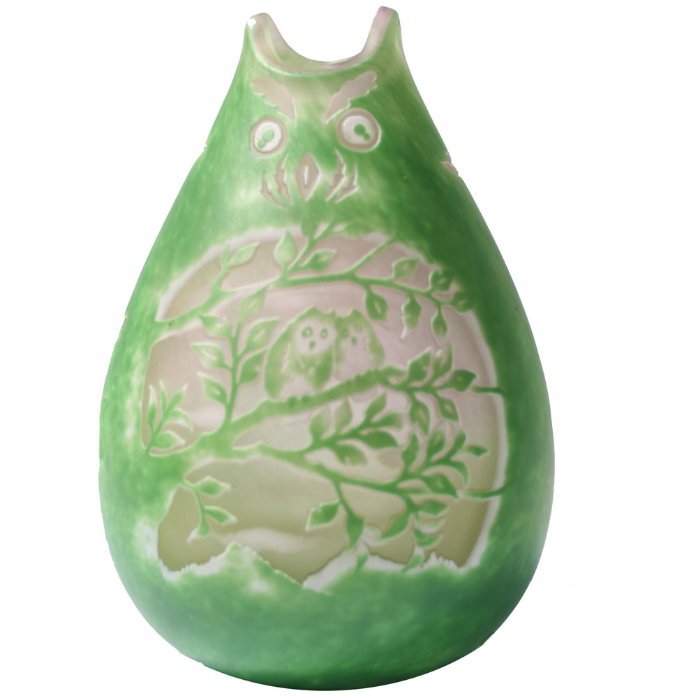手造り宙吹きガラスミニランプ　ふくろう(グリーン)