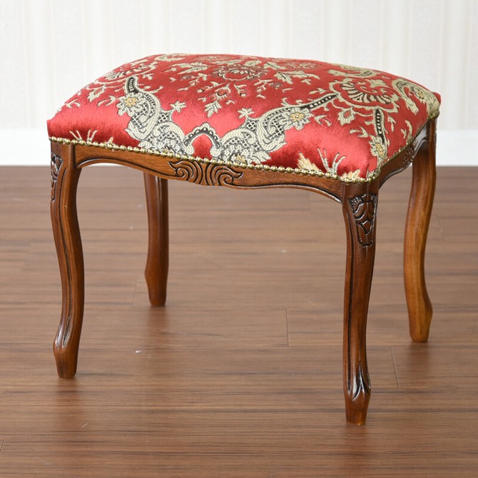 イタリア製 ルネッサンスItalia 猫脚スツール 金華山レッド　輸入家具