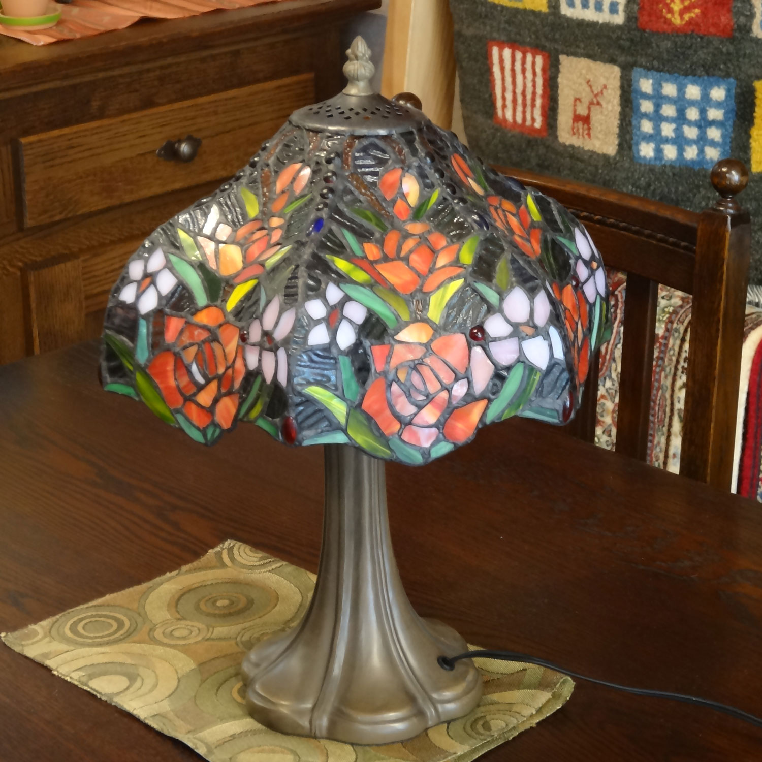 ステンドグラステーブルスタンド　　薔薇