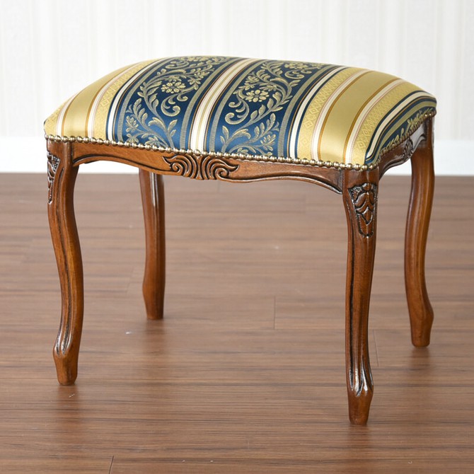 イタリア製 ルネッサンスItalia 猫脚スツール ストライプ ブルー　輸入家具