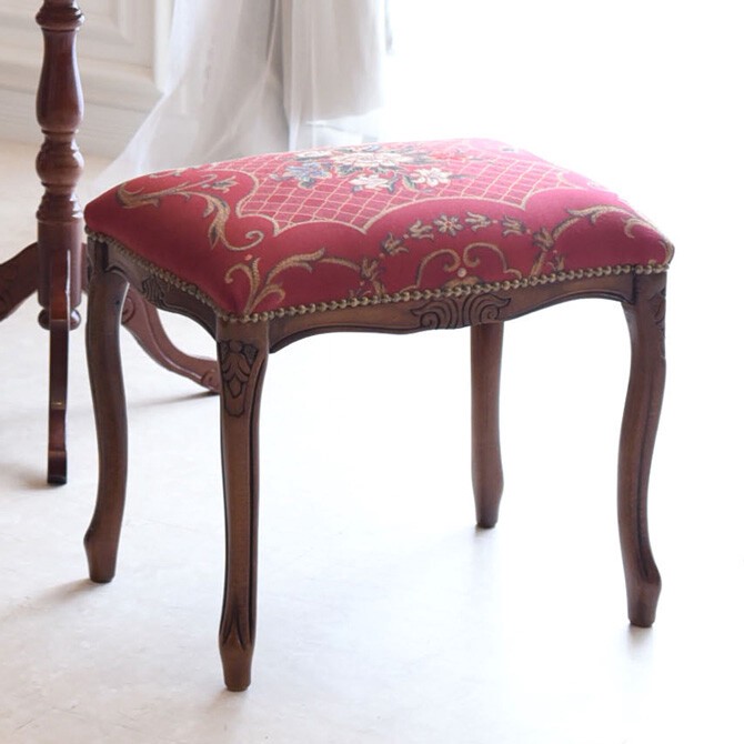 イタリア製 ルネッサンスItalia ドルチェ ローズQUEENレッド猫脚スツール　輸入家具