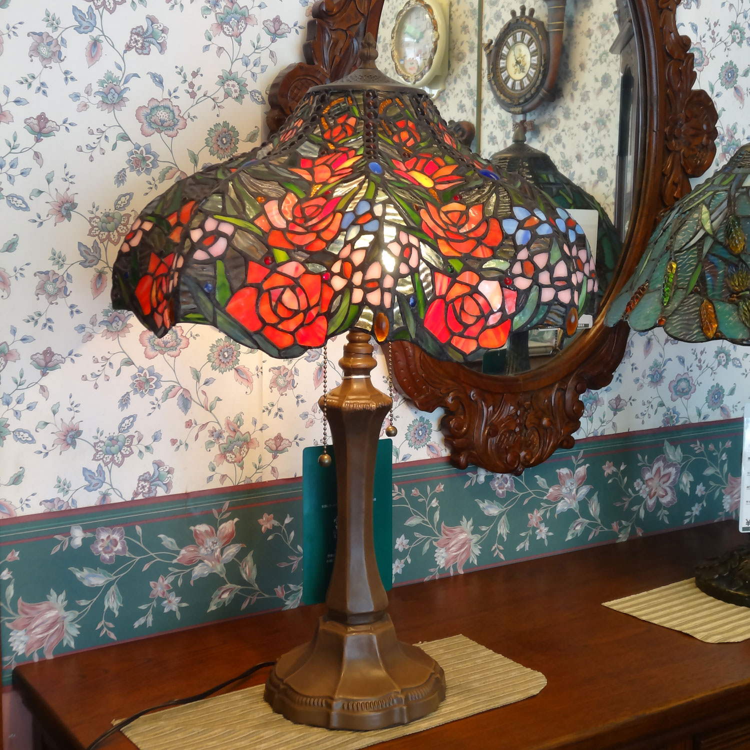 ステンドグラステーブルスタンド　　薔薇(大)