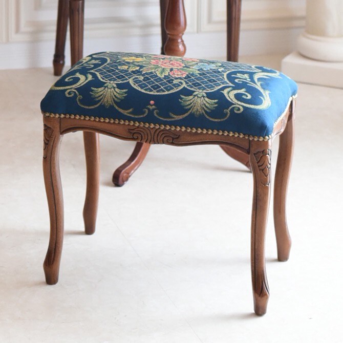 イタリア製 ルネッサンスItalia ドルチェ ローズQUEENブルー猫脚スツール　輸入家具