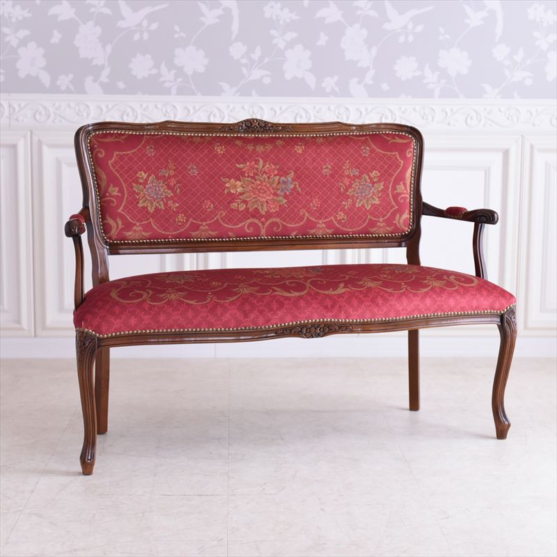 イタリア製ルネッサンスItalia ドルチェ ローズQUEENレッド猫脚サロン2Pチェア　輸入家具