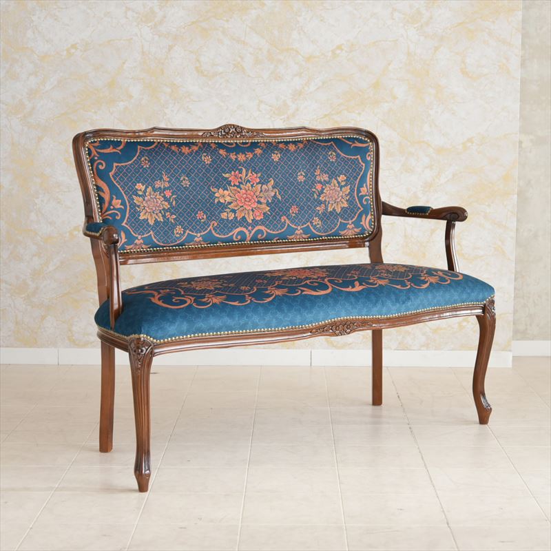 イタリア製ルネッサンスItalia ドルチェ ローズQUEENブルー猫脚サロン2Pチェア　輸入家具