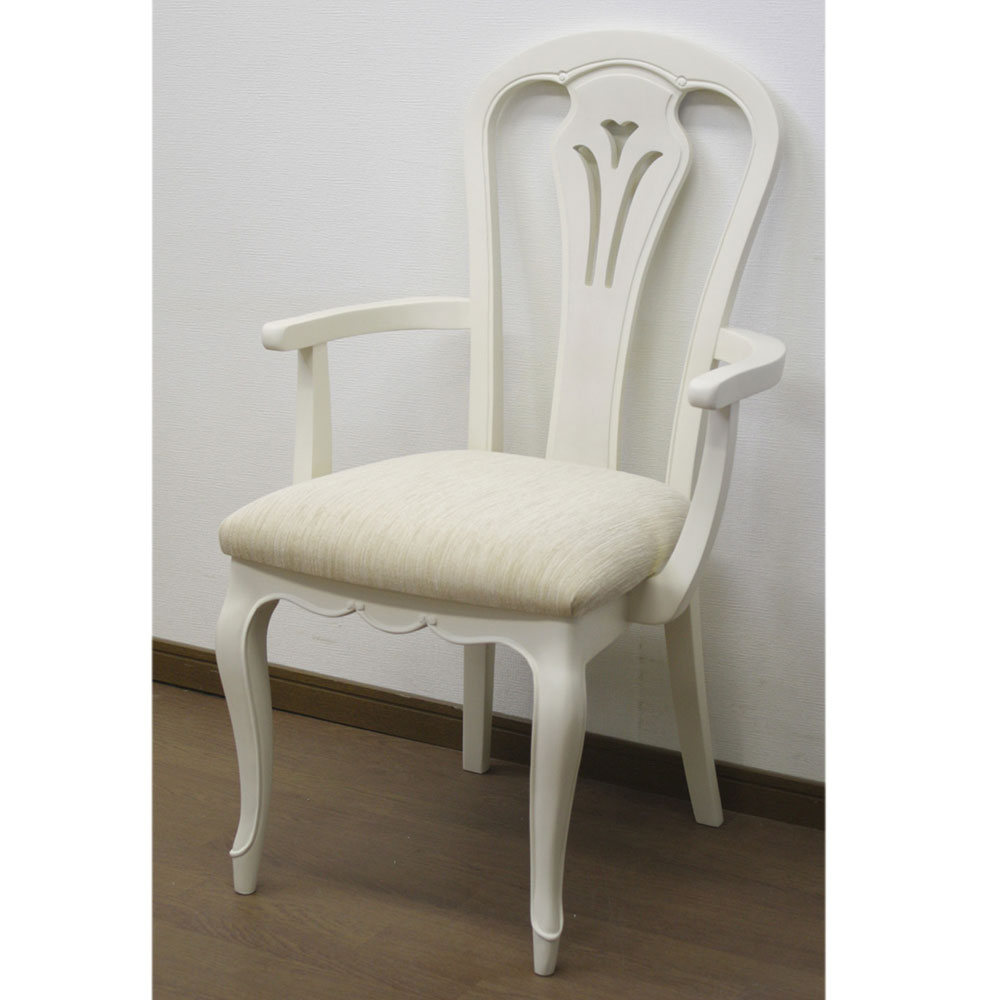 猫脚のダイニングアームチェアB　フルールWDX　白の輸入家具　 【送料無料】