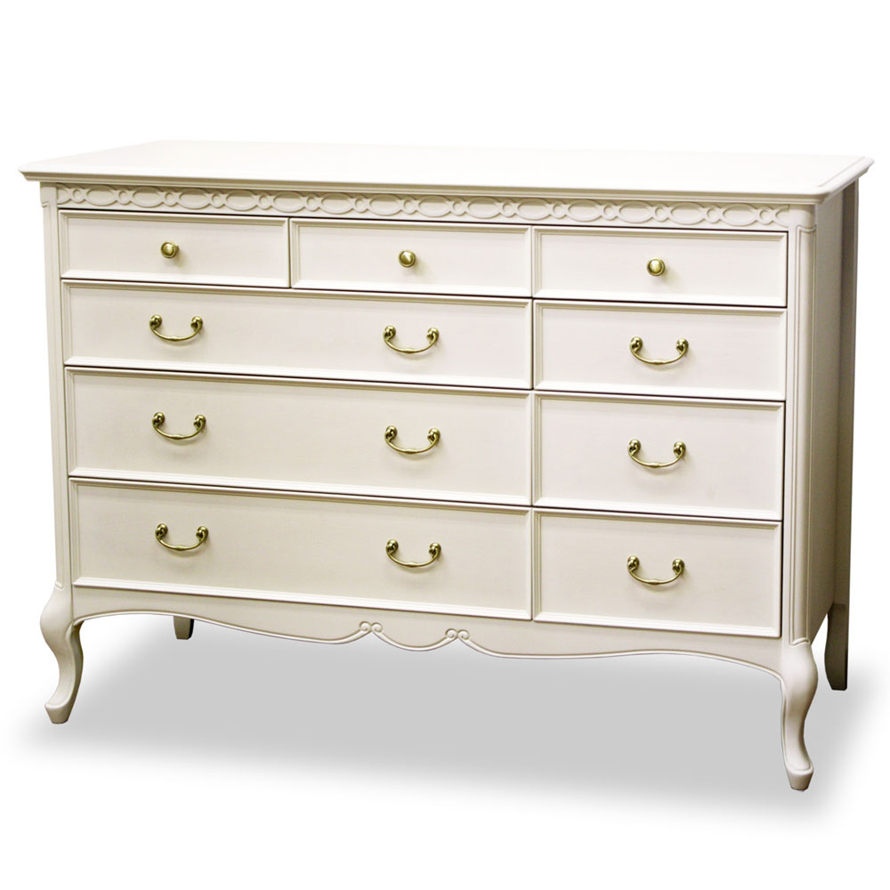 120cm幅4段ワイドチェスト　フルールWDX　白の輸入家具　 【送料無料】