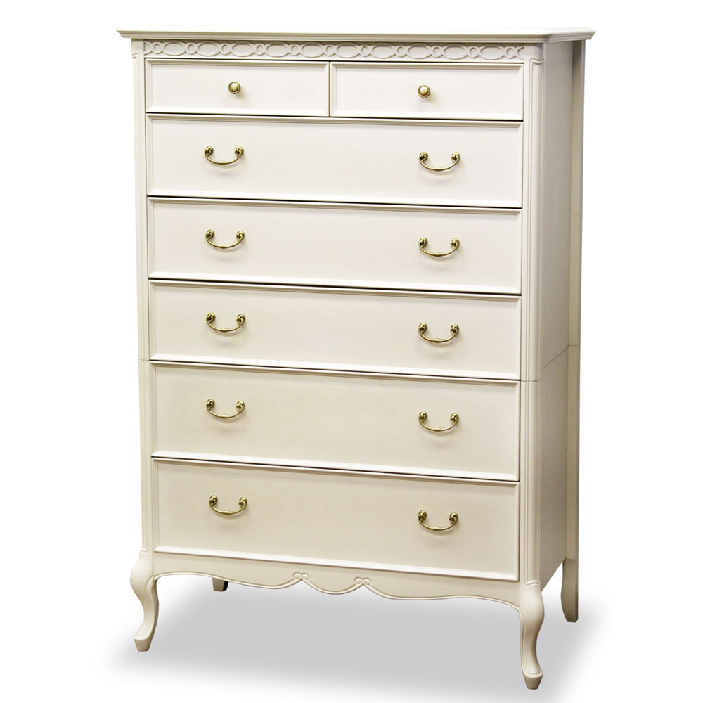 90cm幅のハイチェスト　フルールWDX　白の輸入家具　 【送料無料】