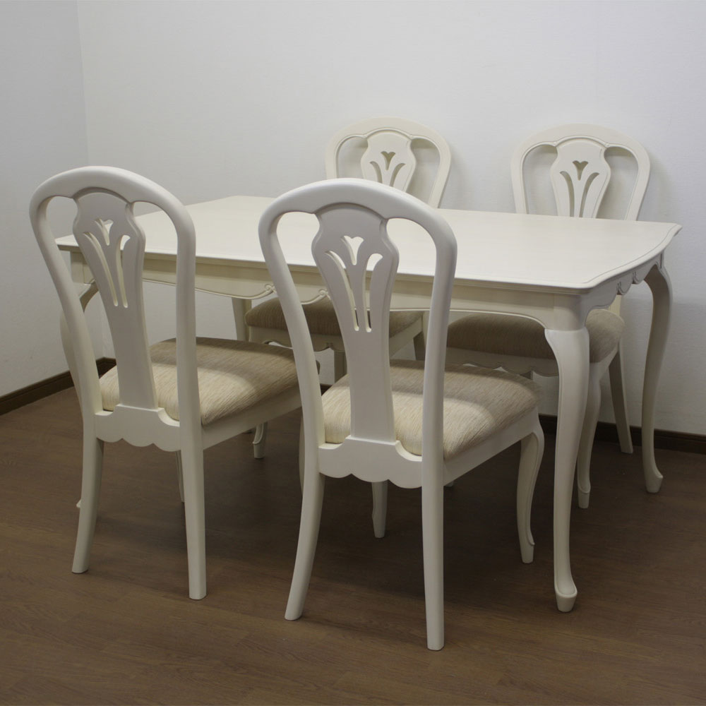 140cm幅ダイニング5点セット　フルールWDX　白の輸入家具 【送料無料】