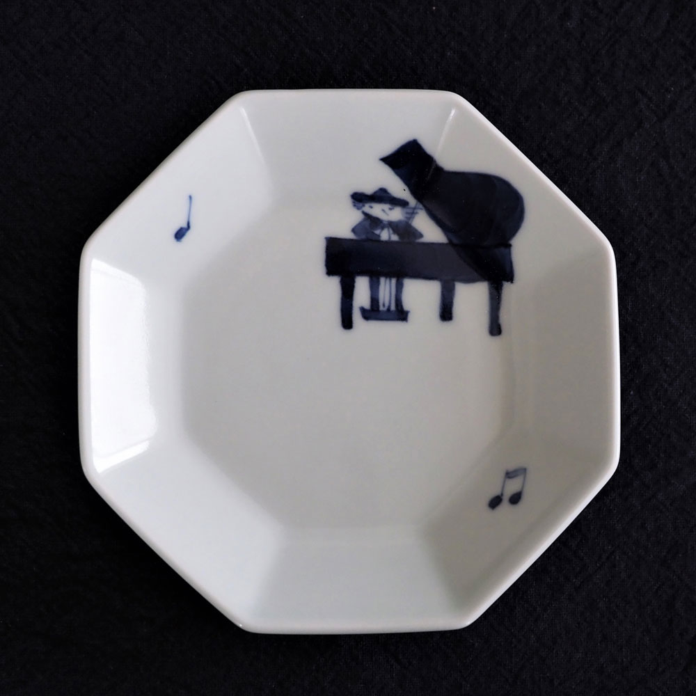 ハーモニーシリーズ グランドピアノ正八角銘々皿　青花　有田焼