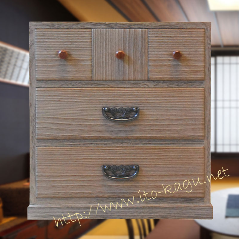 総桐3段5袖　焼桐仕上げ