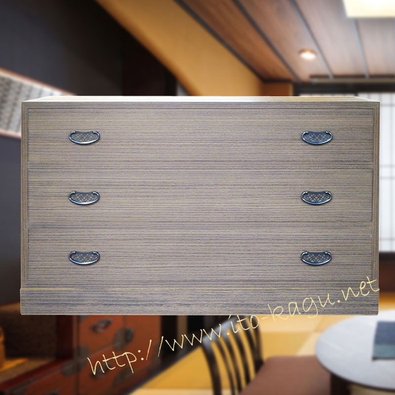 総桐3段チェスト　焼桐仕上げ