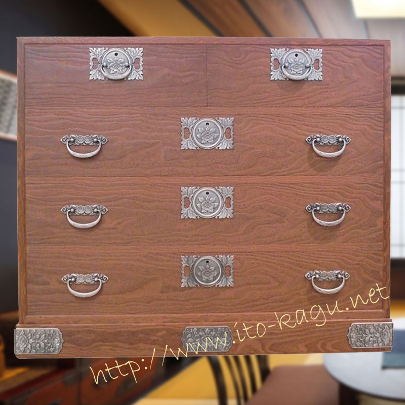 総桐幅広3-2杢チェスト　焼桐仕上げ