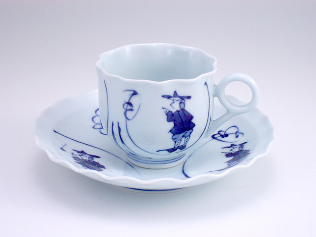 間取異人輪花コーヒー碗皿  有田焼　青花