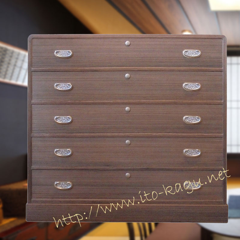 総桐5段整理タンス　焼桐仕上げ