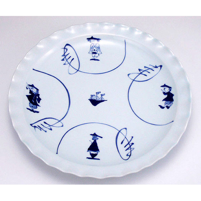 間取異人輪花ミート皿 　青花　有田焼