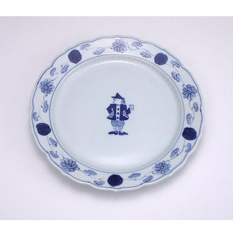 グラス異人桔梗渕6寸ケーキ皿 　青花　有田焼