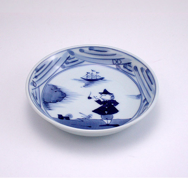 長崎紋渕上り4寸皿　青花　有田焼