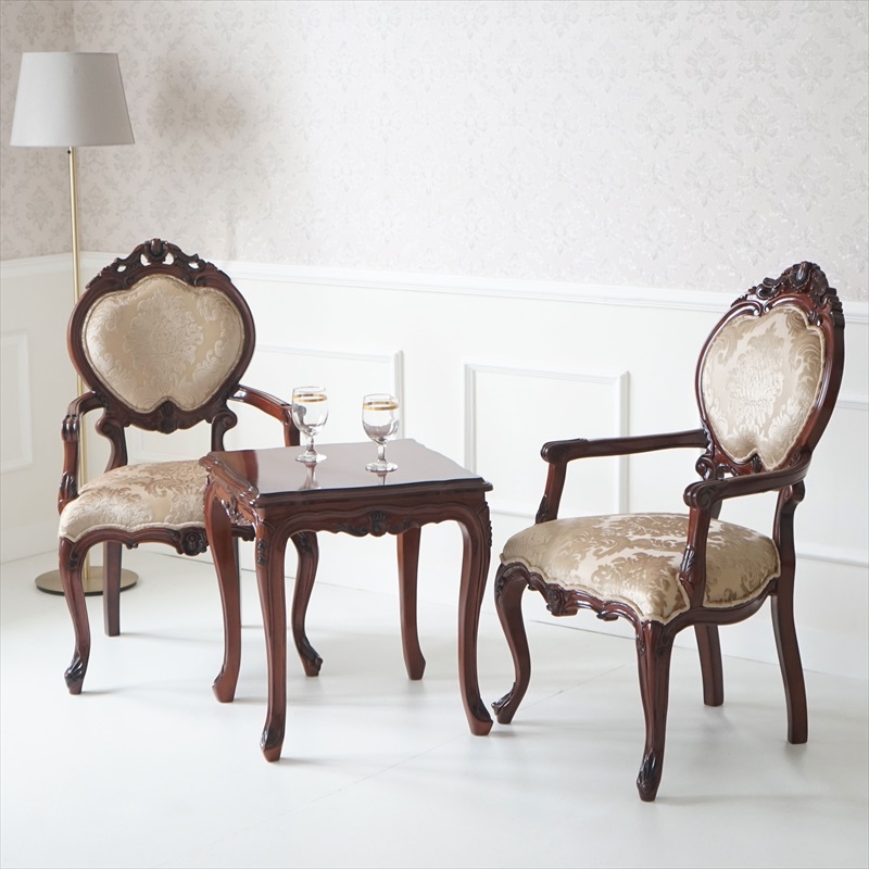 アンティーク調の猫脚カフェテーブル3点セットBR　トリノ サヴォイア シリーズ